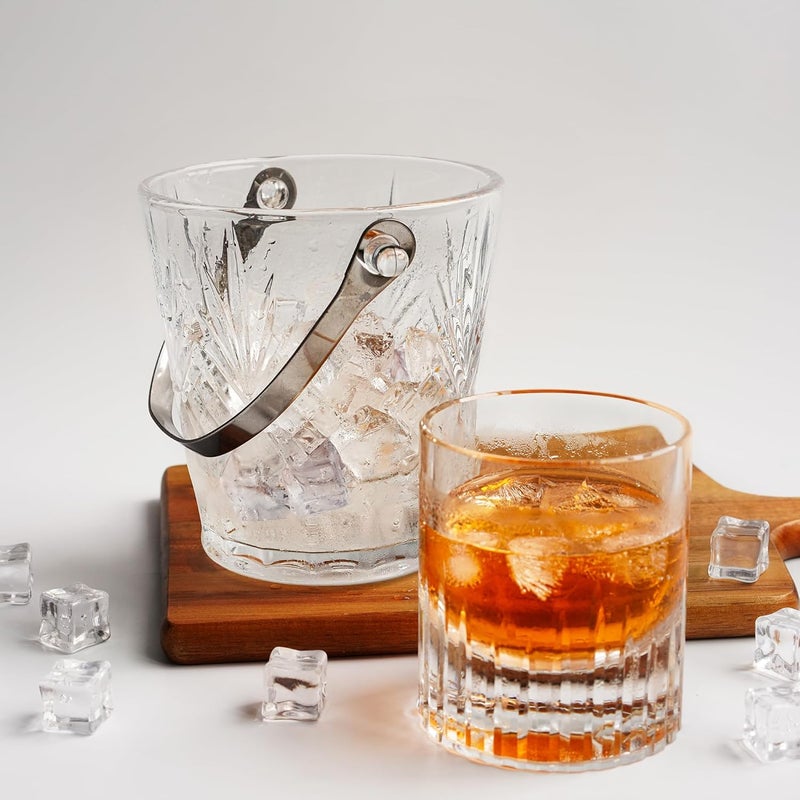 ZEERSHEE Clear Glass Ice Bucket with Ice Tong and Handle 33.8 oz Crystal Ice Cube Busket Cocktail Bar Champagne Bucket for Parties Wine Accessory - Image 2